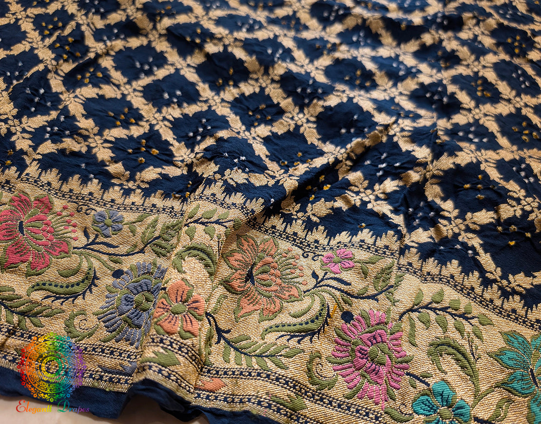 Blue Pure Banarasi Georgette Meenakari Bandhani Saree – Bandhani Saree Online India | Elegantt Drapes