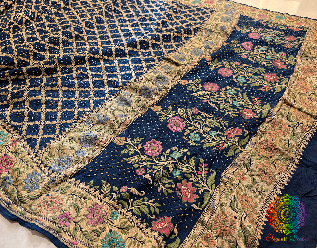Blue Pure Banarasi Georgette Meenakari Bandhani Saree – Bandhani Saree Online India | Elegantt Drapes