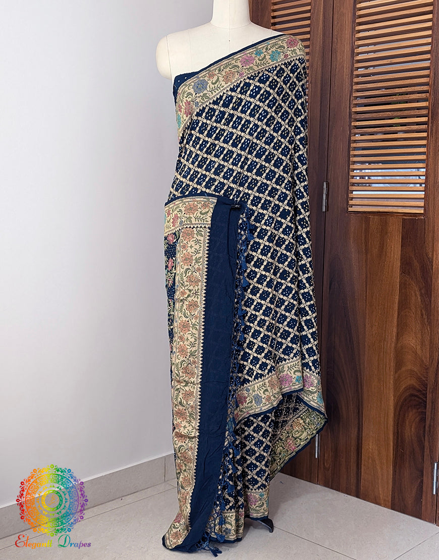 Blue Pure Banarasi Georgette Meenakari Bandhani Saree – Bandhani Saree Online India | Elegantt Drapes