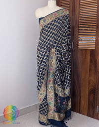 Blue Pure Banarasi Georgette Meenakari Bandhani Saree – Bandhani Saree Online India | Elegantt Drapes