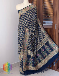 Blue Pure Banarasi Georgette Meenakari Bandhani Saree – Bandhani Saree Online India | Elegantt Drapes