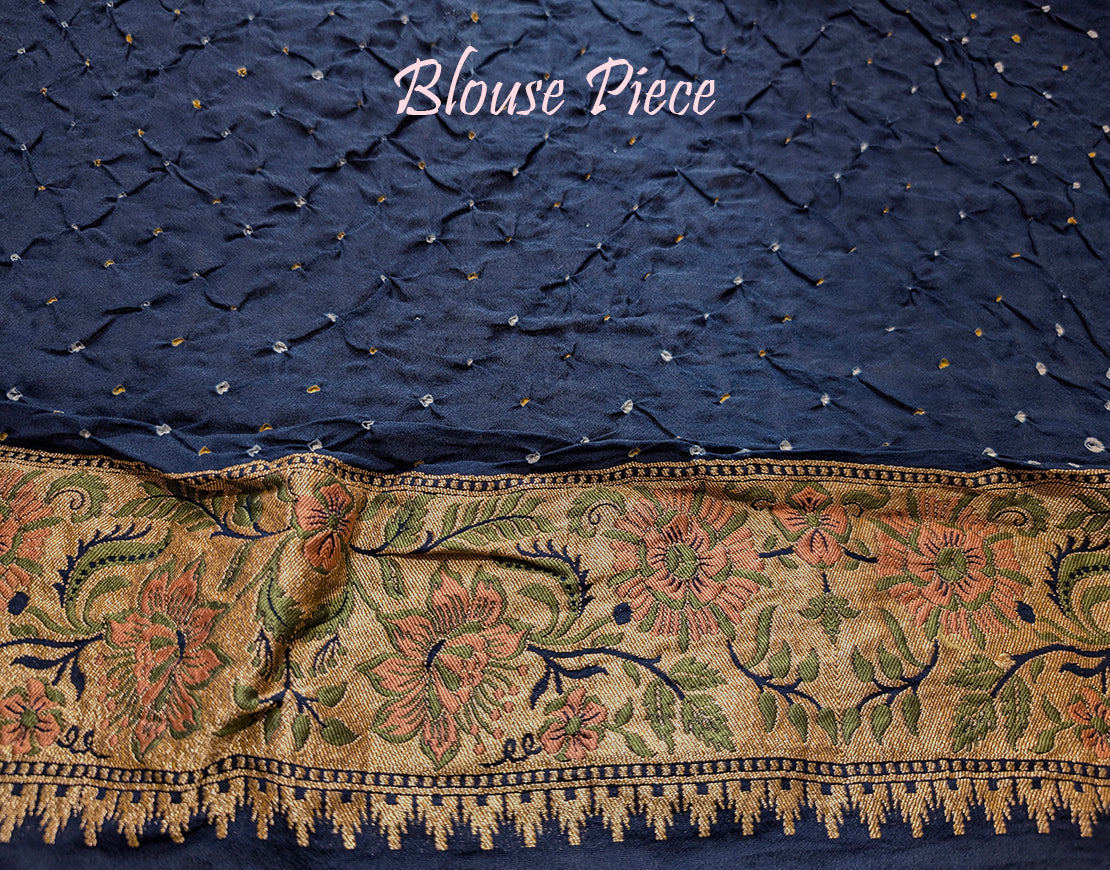 Blue Pure Banarasi Georgette Meenakari Bandhani Saree – Bandhani Saree Online India | Elegantt Drapes