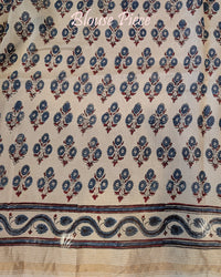 White Indigo Chanderi Ajrakh Saree – Ajrakh Saree Online India | Elegantt Drapes