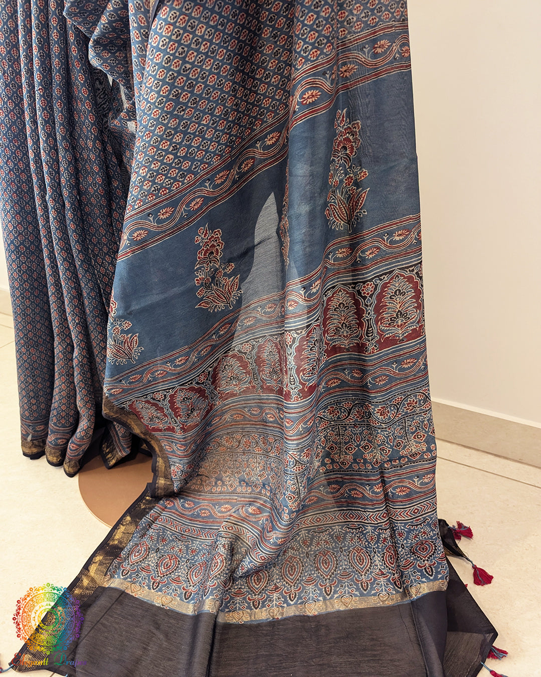 Blue Chanderi Ajrakh Saree – Ajrakh Saree Online India | Elegantt Drapes
