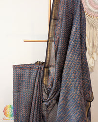 Blue Chanderi Ajrakh Saree – Ajrakh Saree Online India | Elegantt Drapes