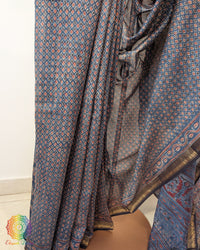 Blue Chanderi Ajrakh Saree – Ajrakh Saree Online India | Elegantt Drapes