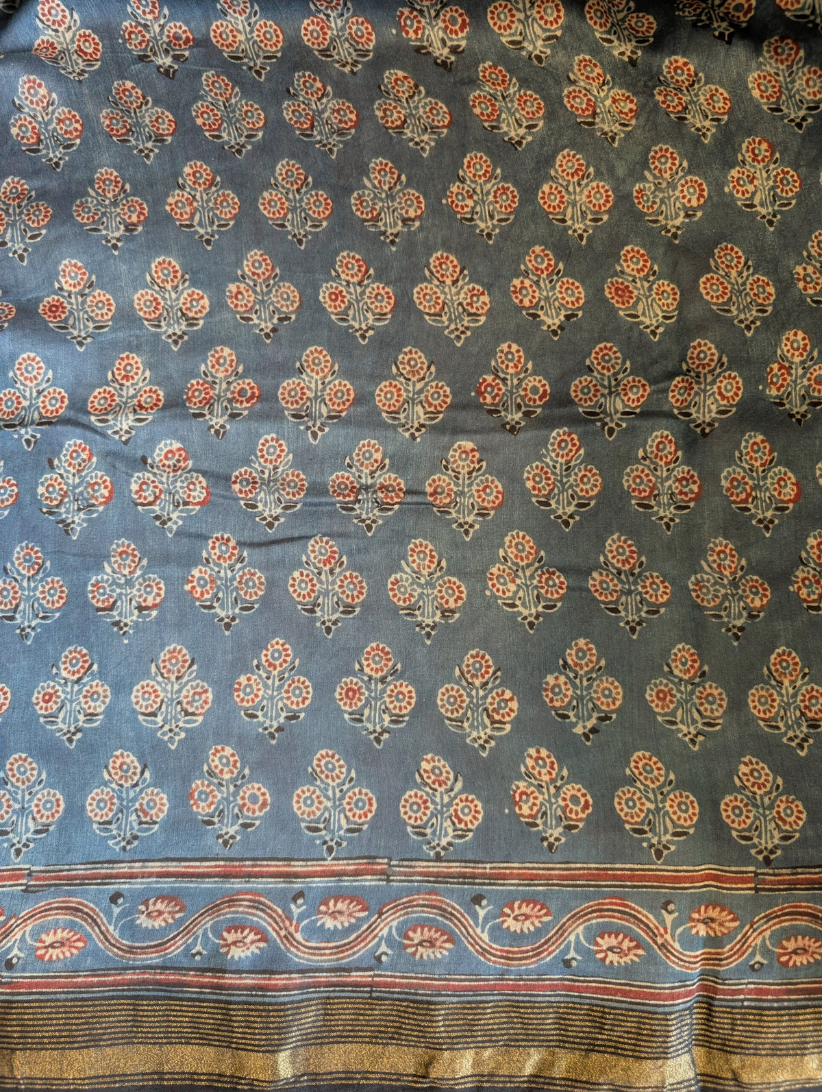 Blue Chanderi Ajrakh Saree – Ajrakh Saree Online India | Elegantt Drapes