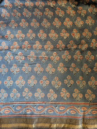 Blue Chanderi Ajrakh Saree – Ajrakh Saree Online India | Elegantt Drapes