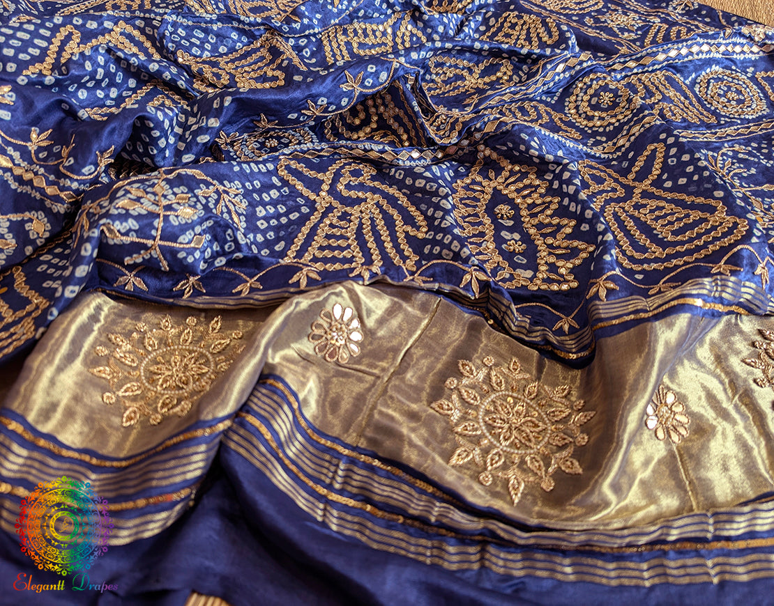 Blue Gaji Silk Bandhani Gota Patti Handwork Dupatta