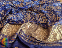 Blue Gaji Silk Bandhani Gota Patti Handwork Dupatta