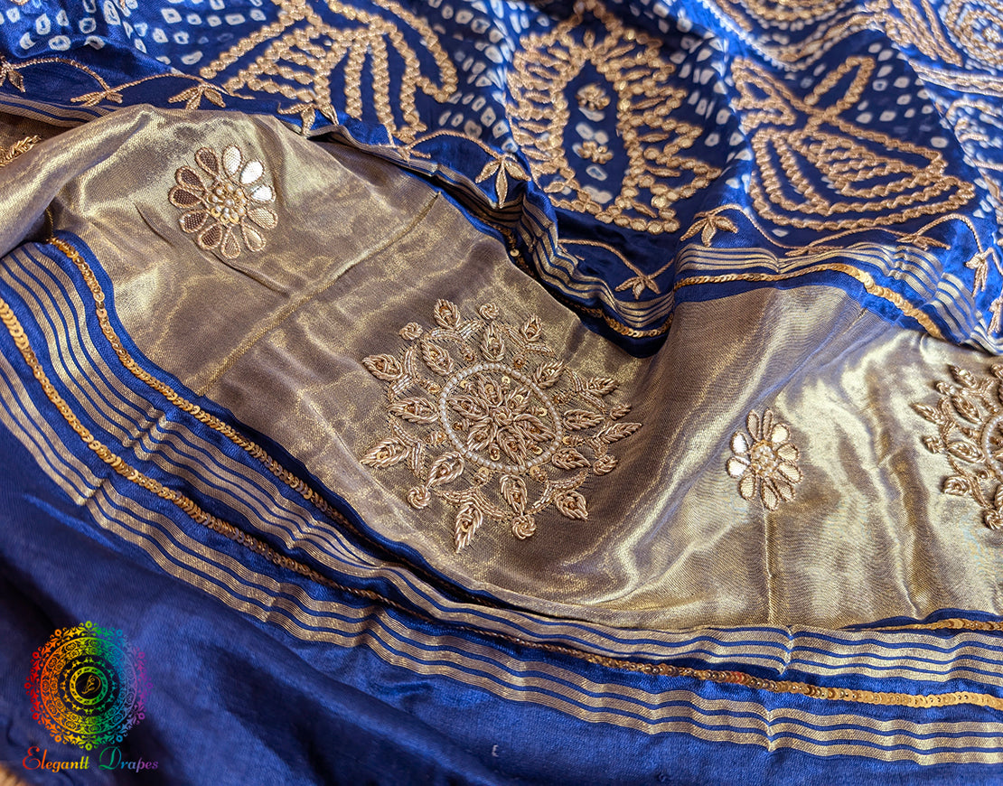 Blue Gaji Silk Bandhani Gota Patti Handwork Dupatta