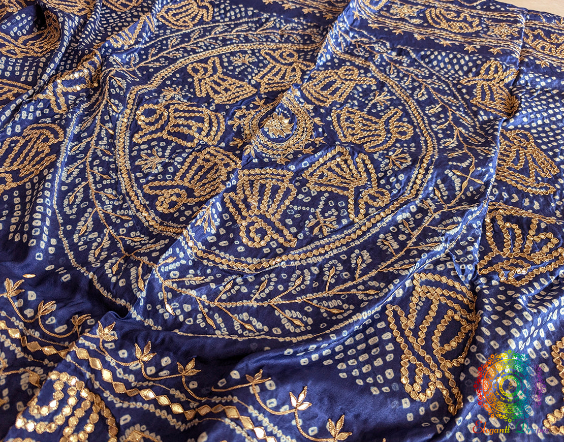 Blue Gaji Silk Bandhani Gota Patti Handwork Dupatta