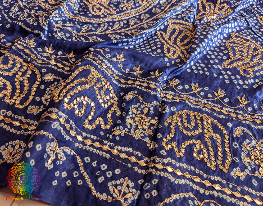 Blue Gaji Silk Bandhani Gota Patti Handwork Dupatta
