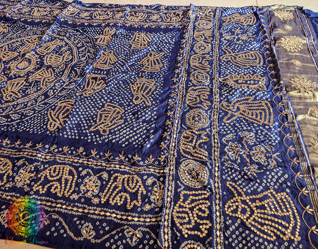 Blue Gaji Silk Bandhani Gota Patti Handwork Dupatta