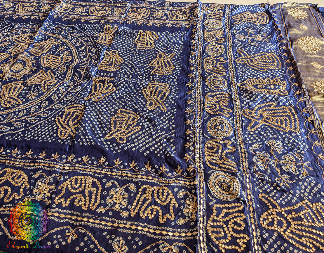 Blue Gaji Silk Bandhani Gota Patti Handwork Dupatta