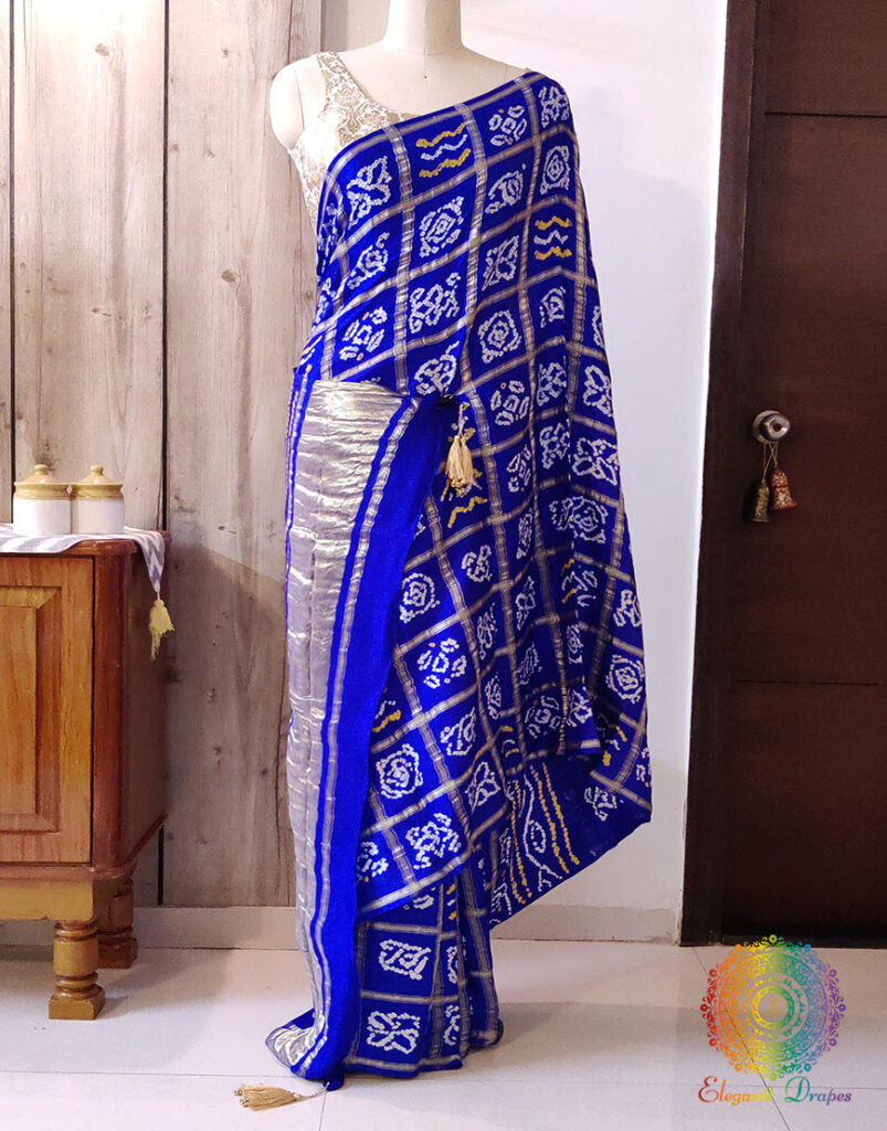 Blue Gharchola Bandhani saree with traditional Gujarati tie dye