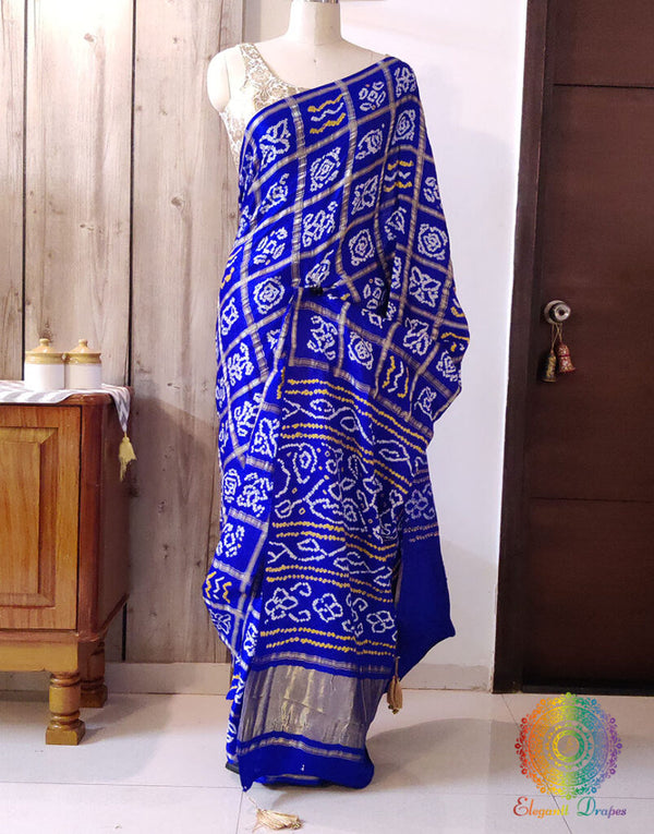 Blue Gharchola saree pallu with Bandhej detailing