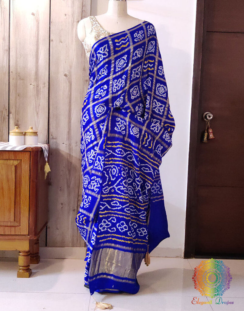 Blue Gharchola saree pallu with Bandhej detailing
