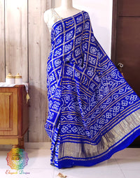 Close up of Bandhani work on Blue Gajji silk Gharchola saree