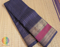 Navy Blue Pure Kanchi Cotton Saree – Handloom Saree Online India | Elegantt Drapes