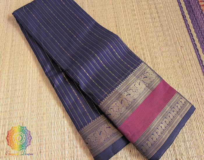 Navy Blue Pure Kanchi Cotton Saree – Handloom Saree Online India | Elegantt Drapes