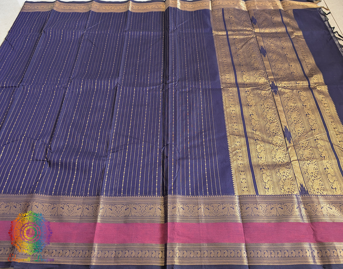 Navy Blue Pure Kanchi Cotton Saree – Handloom Saree Online India | Elegantt Drapes
