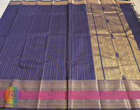 Navy Blue Pure Kanchi Cotton Saree – Handloom Saree Online India | Elegantt Drapes