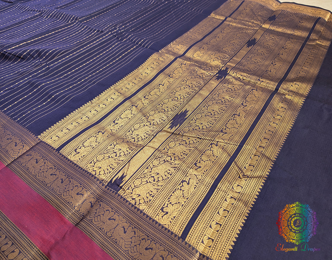 Navy Blue Pure Kanchi Cotton Saree – Handloom Saree Online India | Elegantt Drapes