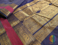 Navy Blue Pure Kanchi Cotton Saree – Handloom Saree Online India | Elegantt Drapes
