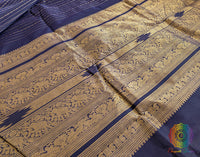 Navy Blue Pure Kanchi Cotton Saree – Handloom Saree Online India | Elegantt Drapes