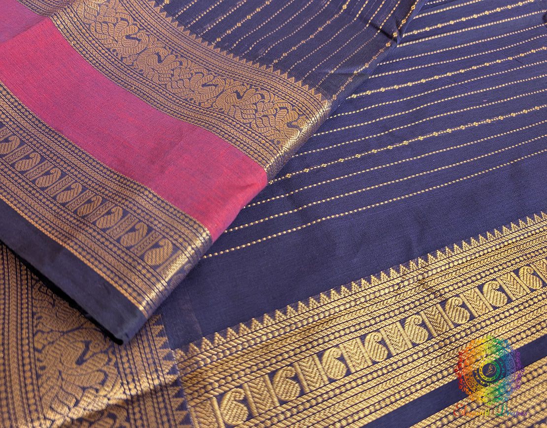 Navy Blue Pure Kanchi Cotton Saree – Handloom Saree Online India | Elegantt Drapes