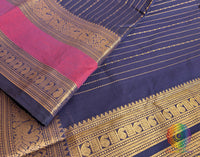 Navy Blue Pure Kanchi Cotton Saree – Handloom Saree Online India | Elegantt Drapes