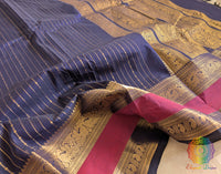 Navy Blue Pure Kanchi Cotton Saree – Handloom Saree Online India | Elegantt Drapes