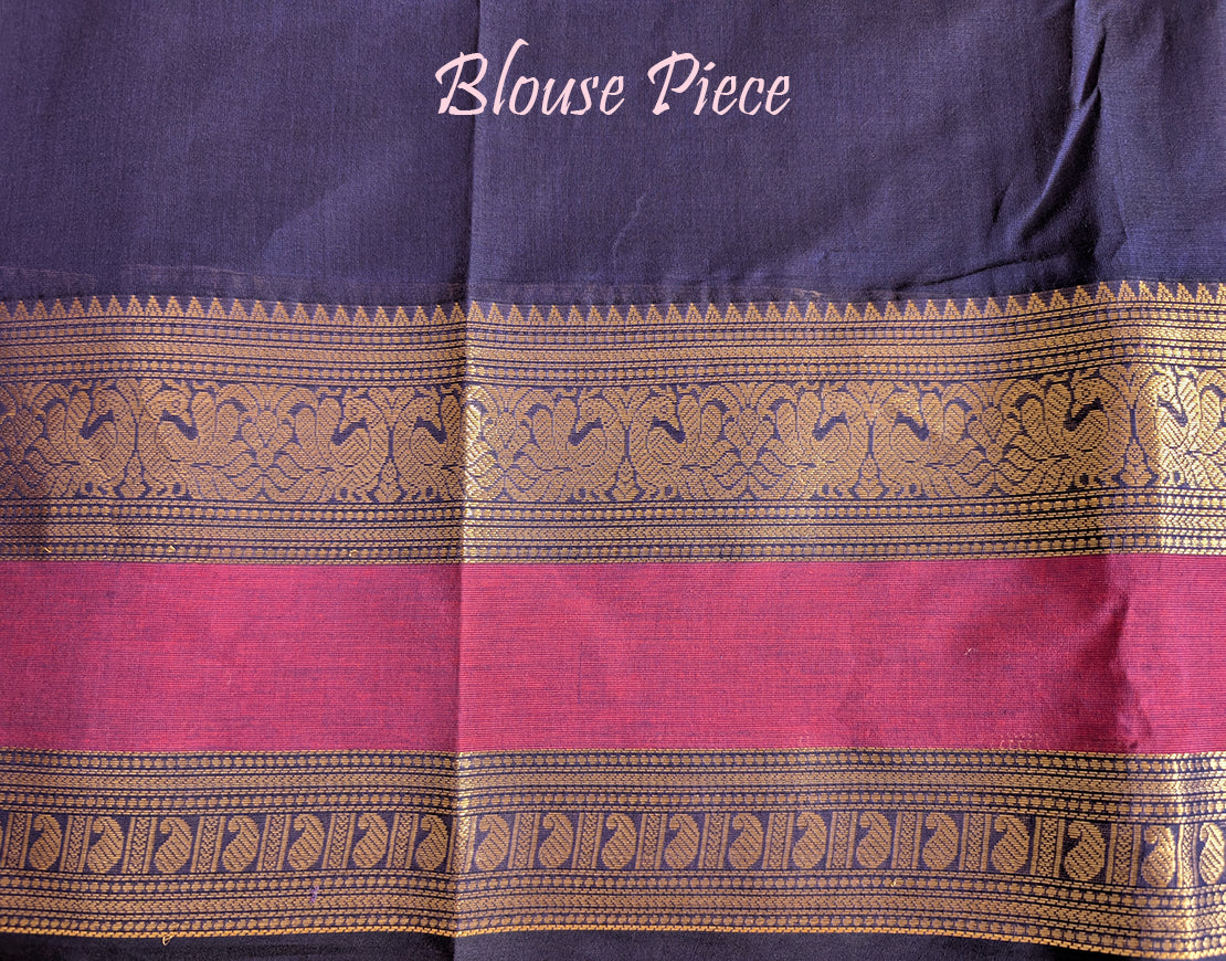 Navy Blue Pure Kanchi Cotton Saree – Handloom Saree Online India | Elegantt Drapes
