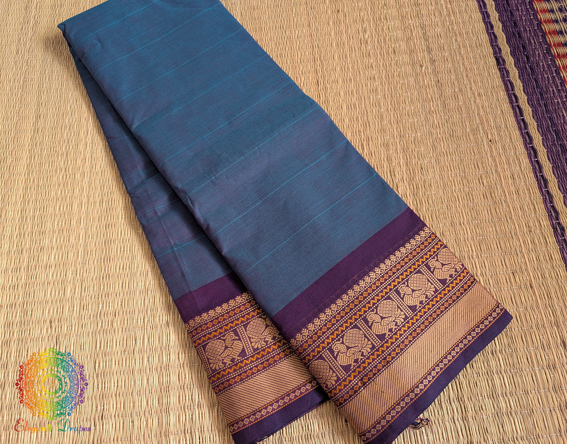 Blue Pure Kanchi Cotton Saree – Handloom Saree Online India | Elegantt Drapes