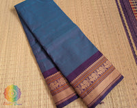 Blue Pure Kanchi Cotton Saree – Handloom Saree Online India | Elegantt Drapes