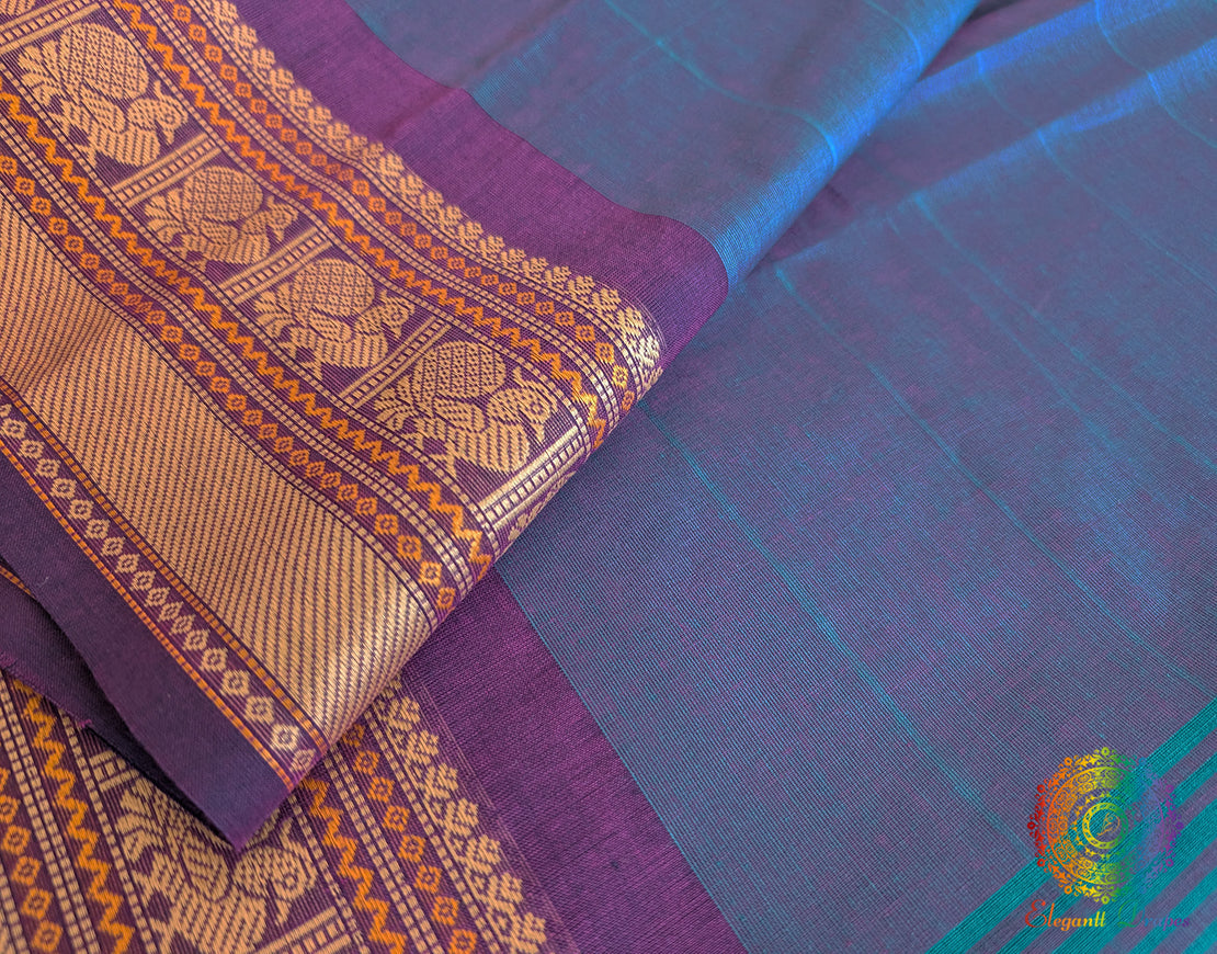 Blue Pure Kanchi Cotton Saree – Handloom Saree Online India | Elegantt Drapes
