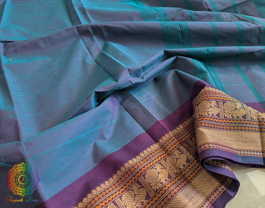 Blue Pure Kanchi Cotton Saree – Handloom Saree Online India | Elegantt Drapes