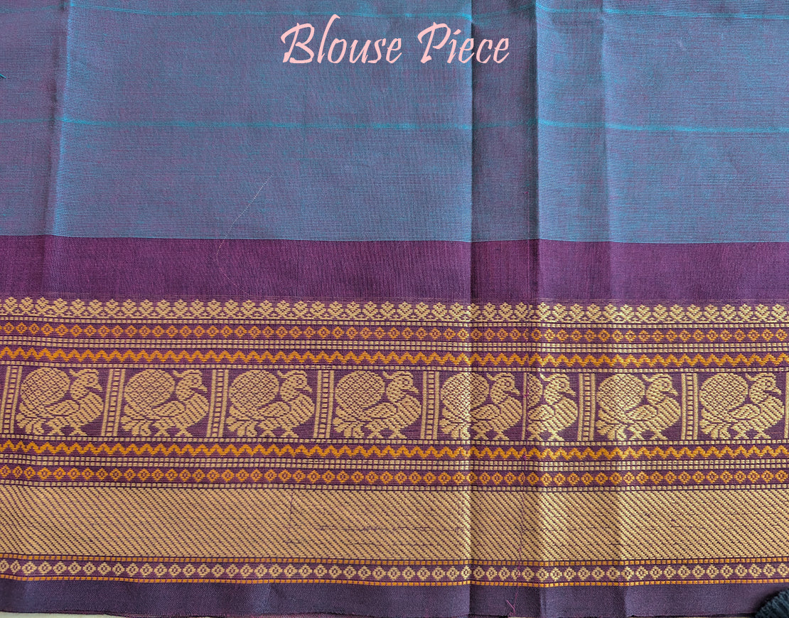 Blue Pure Kanchi Cotton Saree – Handloom Saree Online India | Elegantt Drapes