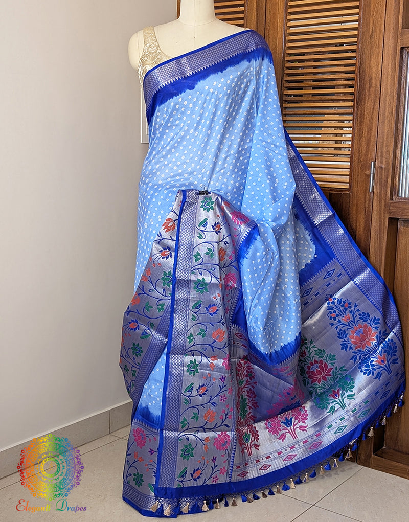 Blue Bandhani Meenakari Katan Silk Saree – Bandhani Saree Online India | Elegantt Drapes