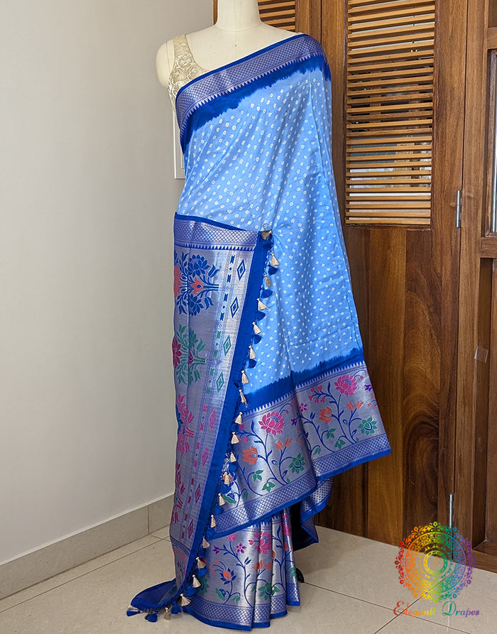 Blue Bandhani Meenakari Katan Silk Saree – Bandhani Saree Online India | Elegantt Drapes