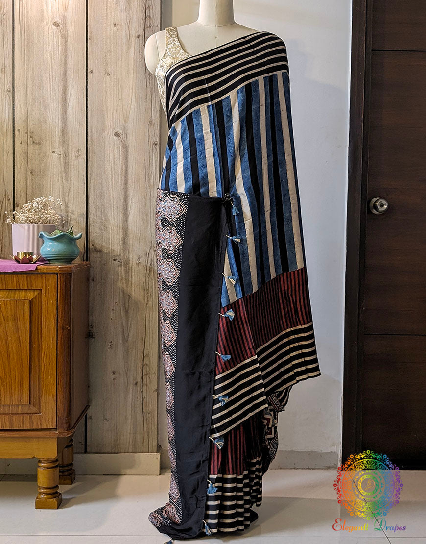 Blue Modal Silk Ajrakh Saree 2 – Ajrakh Saree Online India | Elegantt Drapes