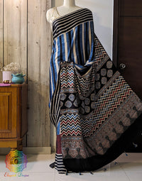 Blue Modal Silk Ajrakh Saree 2 – Ajrakh Saree Online India | Elegantt Drapes