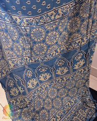 Ink Blue Modal Silk Ajrakh Saree – Ajrakh Saree Online India | Elegantt Drapes