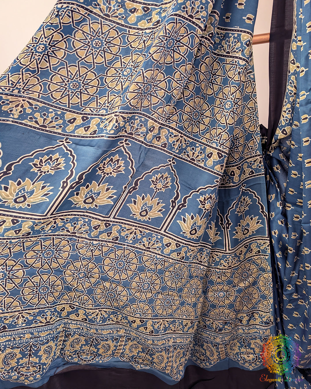 Ink Blue Modal Silk Ajrakh Saree – Ajrakh Saree Online India | Elegantt Drapes