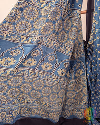 Ink Blue Modal Silk Ajrakh Saree – Ajrakh Saree Online India | Elegantt Drapes