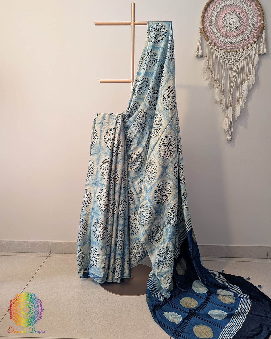 Blue Modal Silk Ajrakh Saree 3 – Ajrakh Saree Online India | Elegantt Drapes