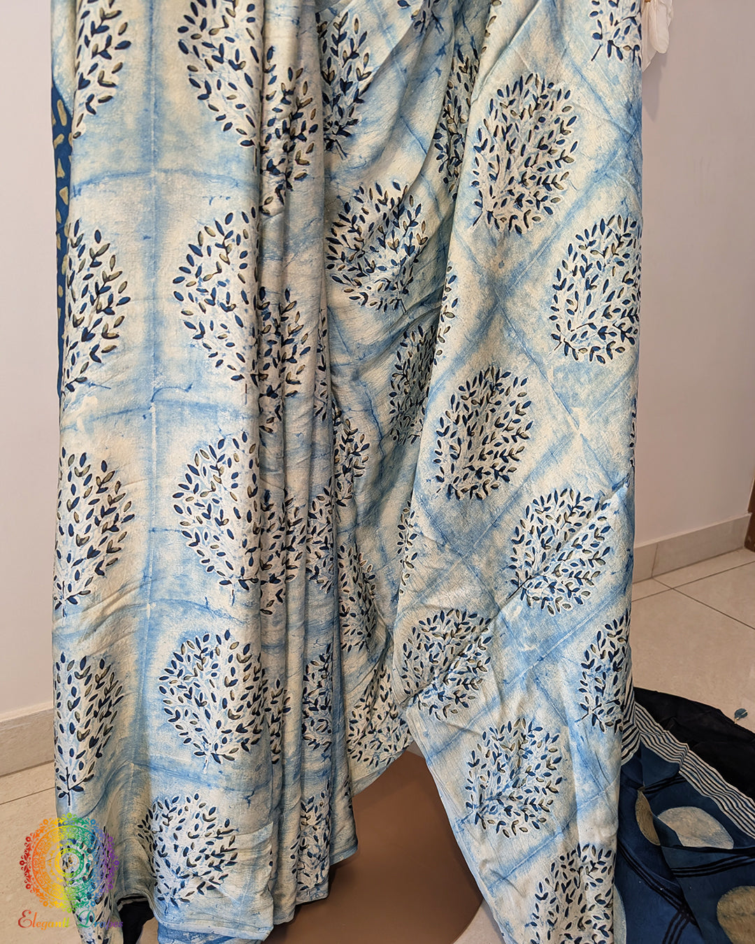 Blue Modal Silk Ajrakh Saree 3 – Ajrakh Saree Online India | Elegantt Drapes