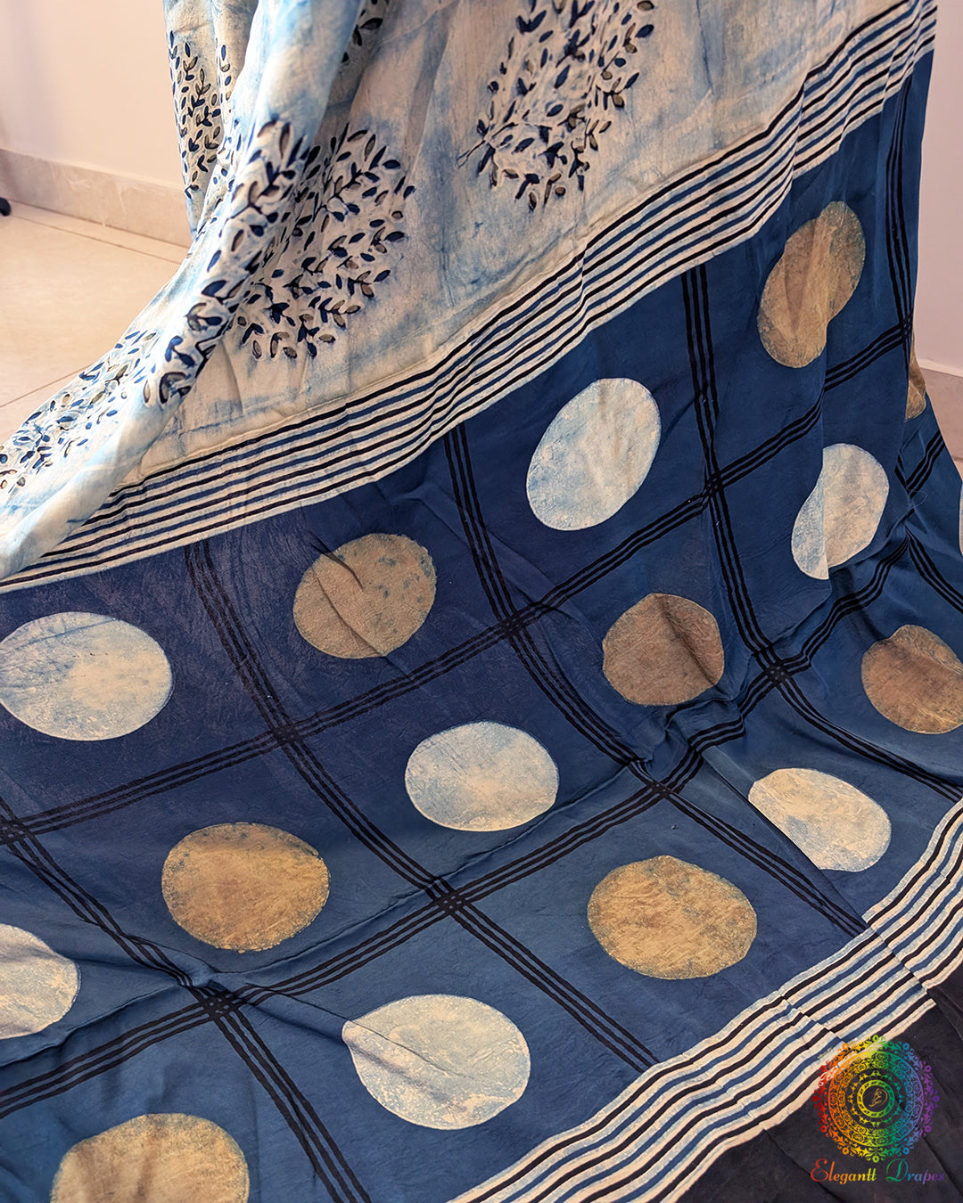 Blue Modal Silk Ajrakh Saree 3 – Ajrakh Saree Online India | Elegantt Drapes