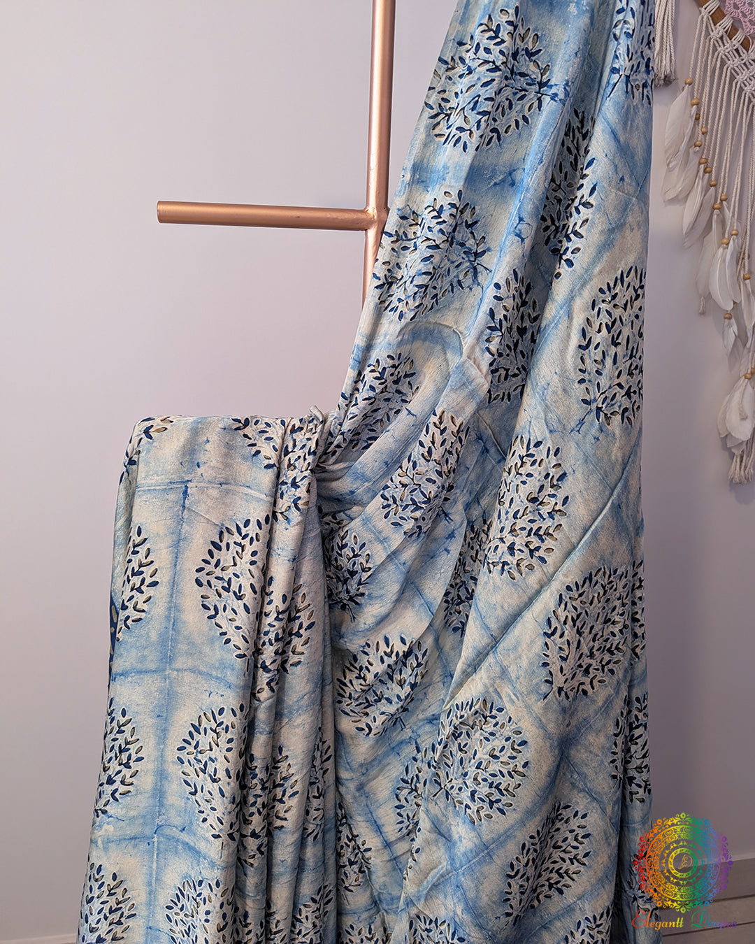 Blue Modal Silk Ajrakh Saree 3 – Ajrakh Saree Online India | Elegantt Drapes